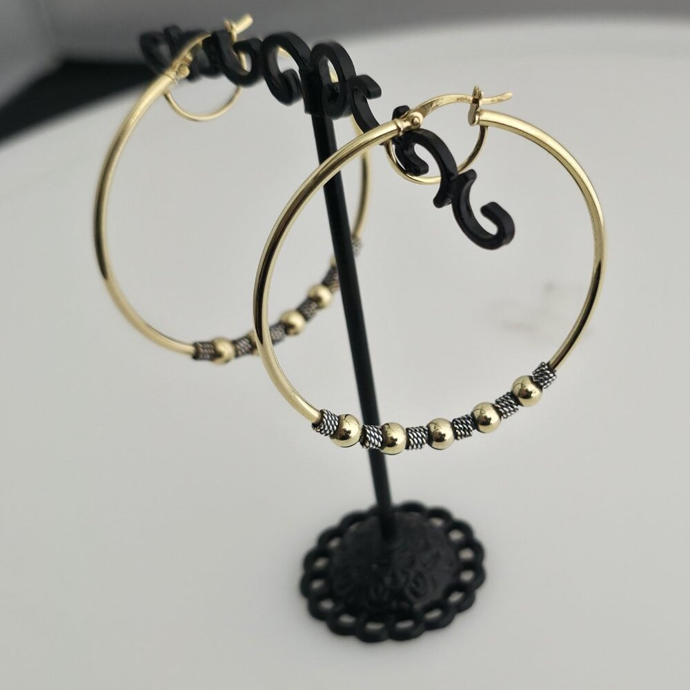 Sterling Silver Beaded Hoop Earrings